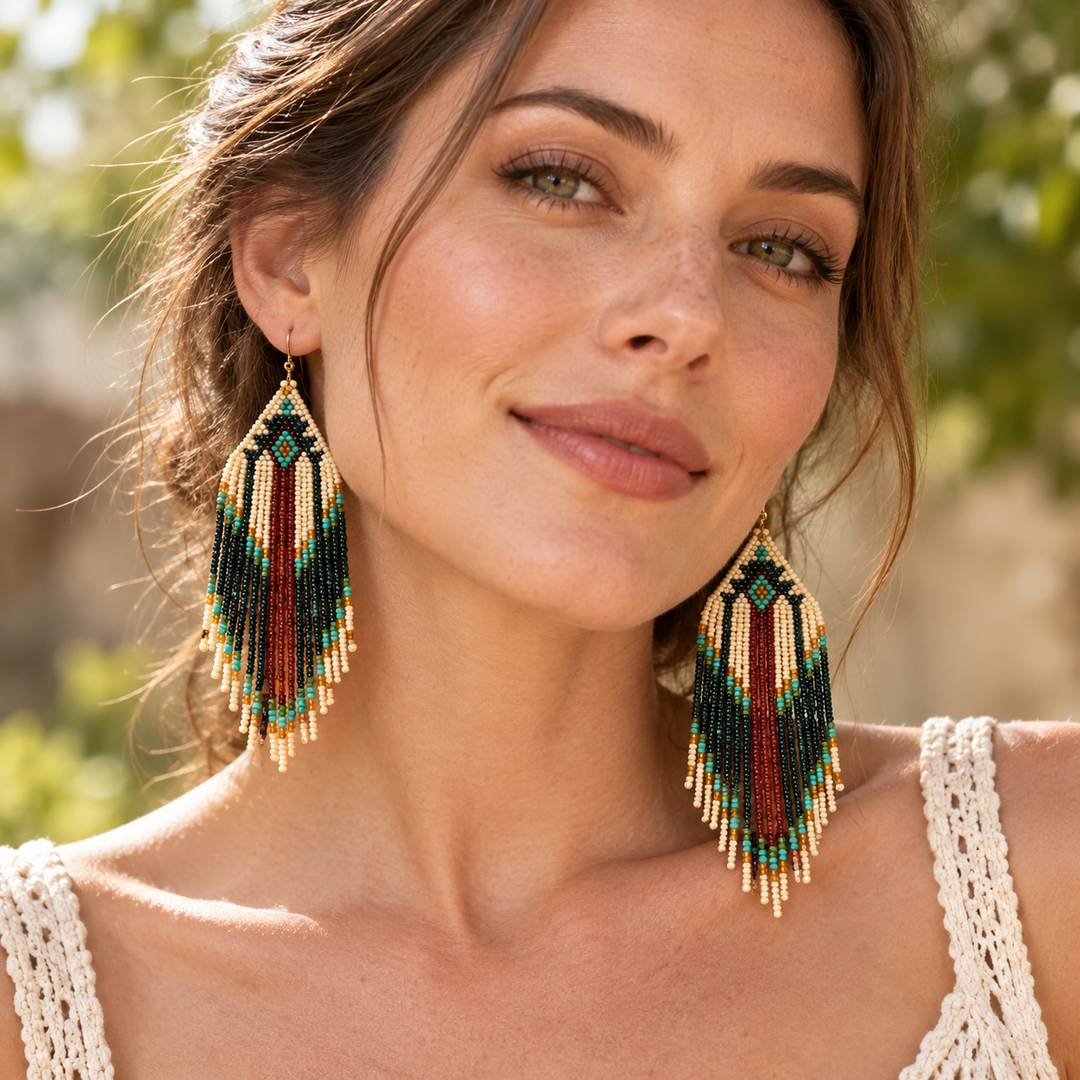Boho Beaded Tassel Earrings