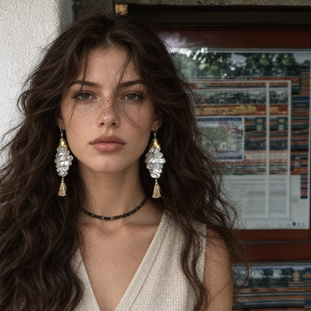 Fish Scale Tassel Drop Earrings