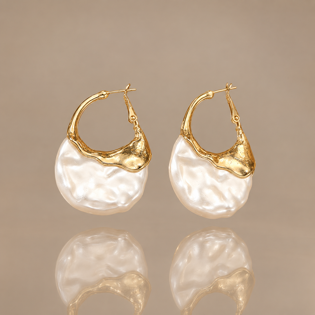 Luna Pearl Sculptural Hoop Earrings