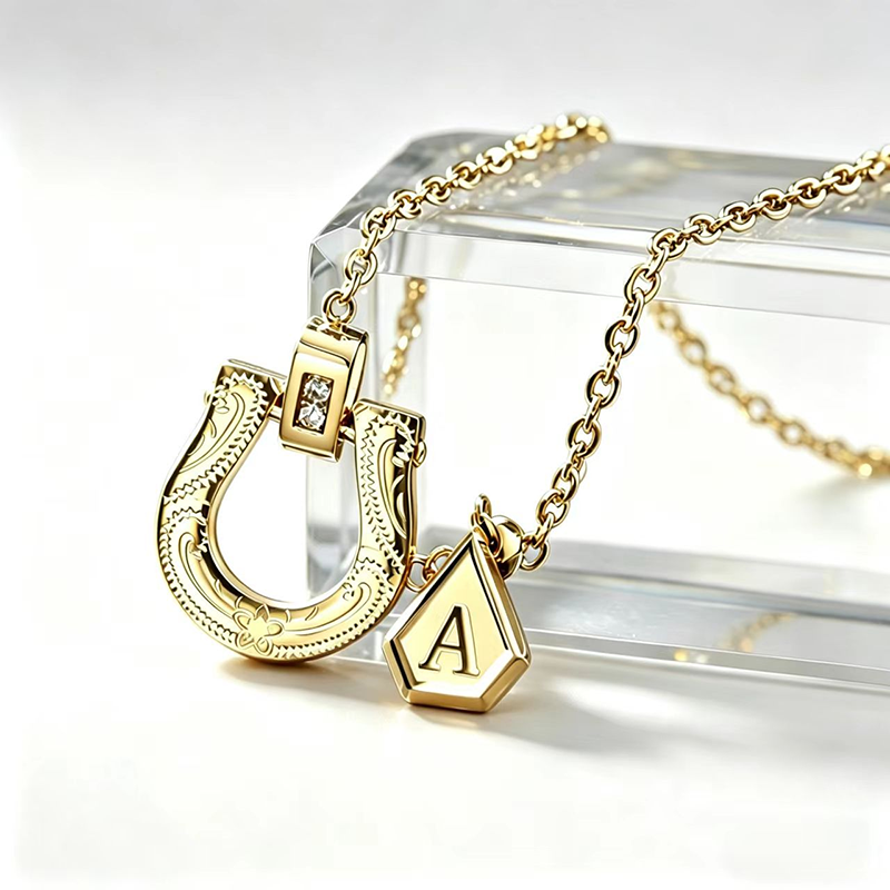 Fortuna Gold Horseshoe Initial Necklace