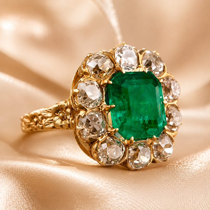 Vintage Green Gemstone Halo Ring