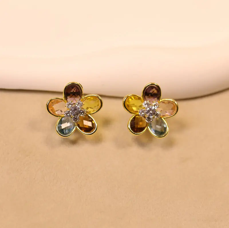 Multicolor Crystal Flower Earrings