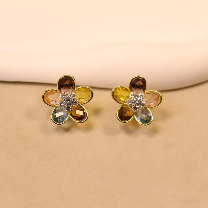 Multicolor Crystal Flower Earrings