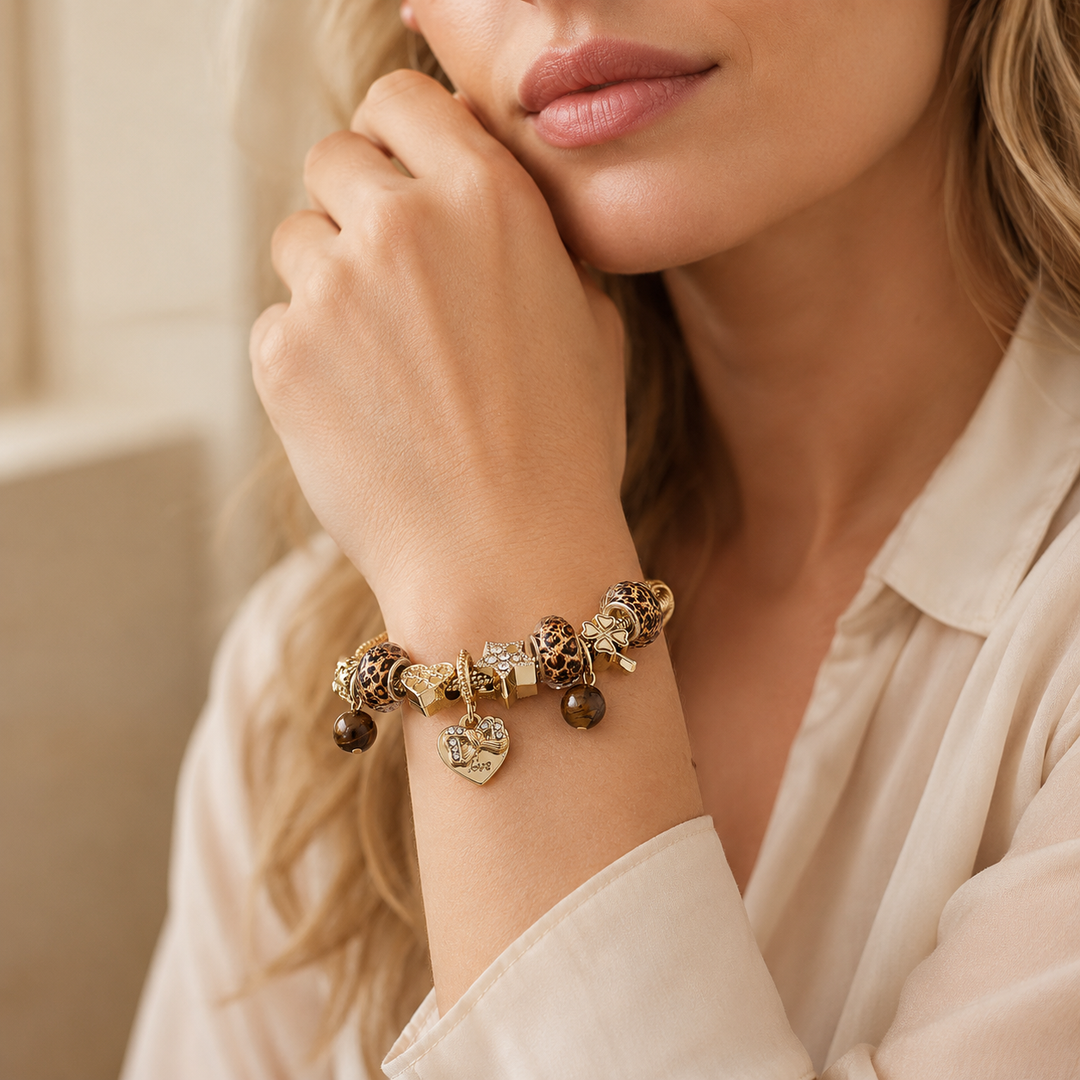 Leopard Print Natural Stone Charm Bracelet