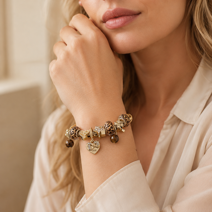 Leopard Print Natural Stone Charm Bracelet
