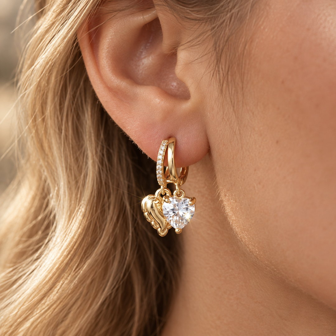 Double Heart Charm Hoop Earrings