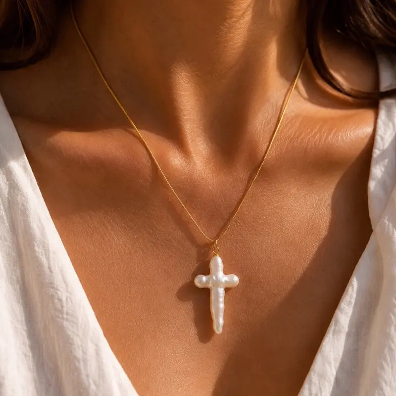 Baroque Pearl Cross Necklace