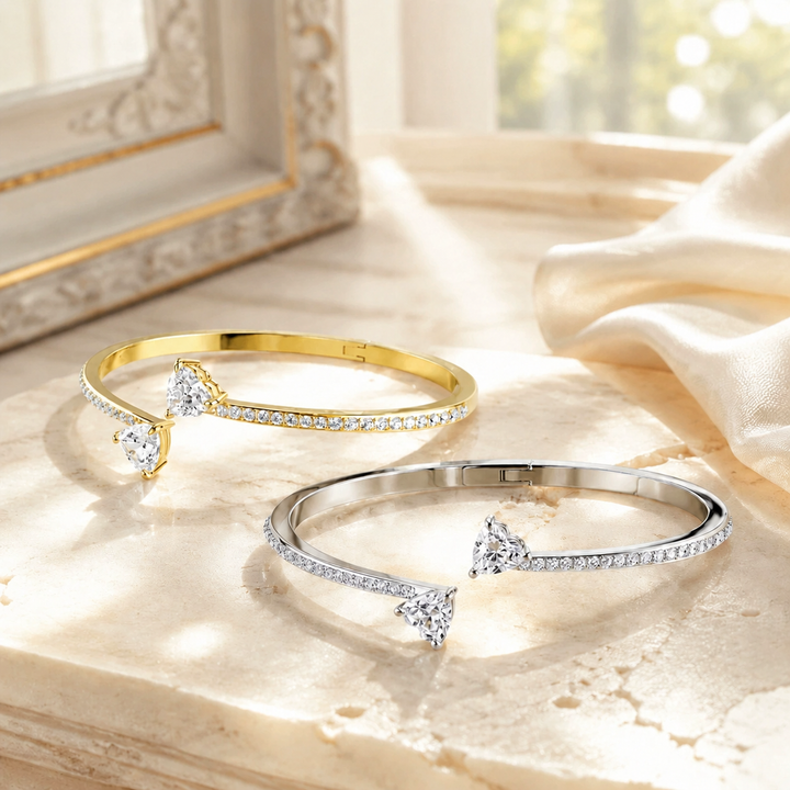 Heart Crystal Cuff Bracelet Set
