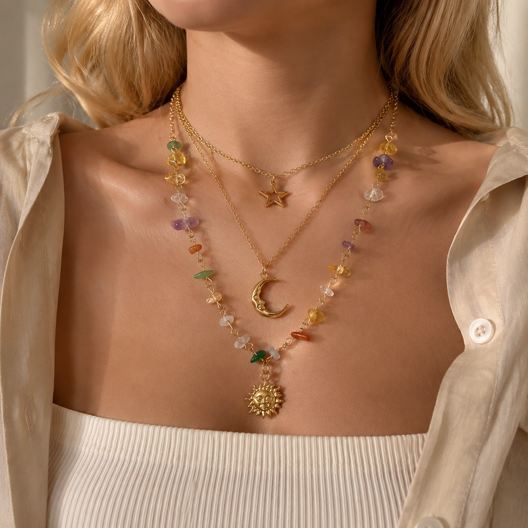Celestial Layered Gemstone Necklace