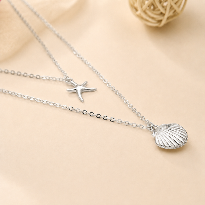 Layered Starfish &amp; Shell Pendant Necklace