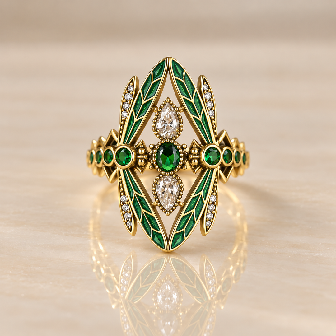 Emerald Dragonfly Vintage Ring