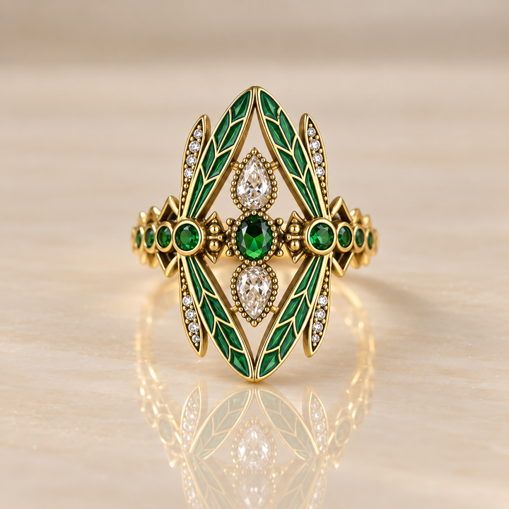 Emerald Dragonfly Vintage Ring