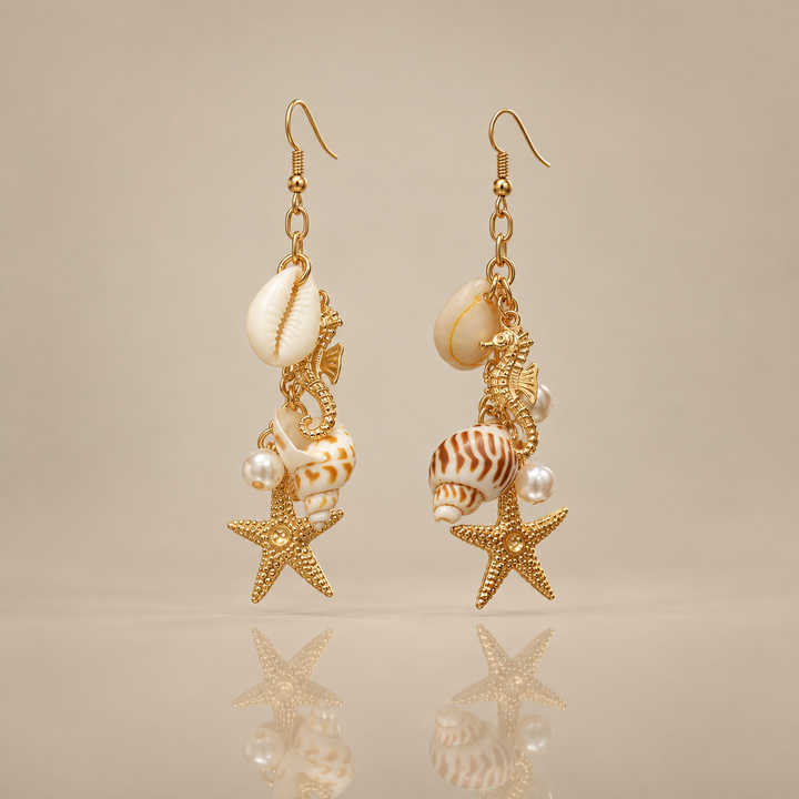 Starfish Beaded Tassel Earrings