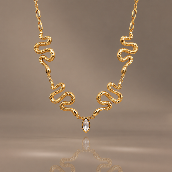 Golden Serpent Crystal Necklace