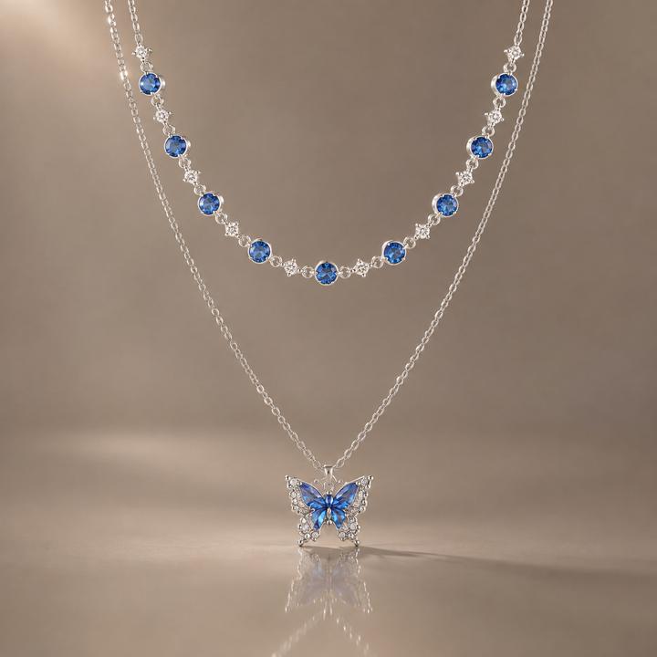 Blue Butterfly Layered Necklace