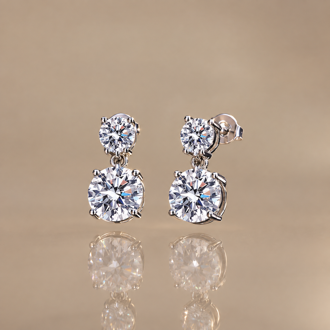 Double Zircon Drop Earrings