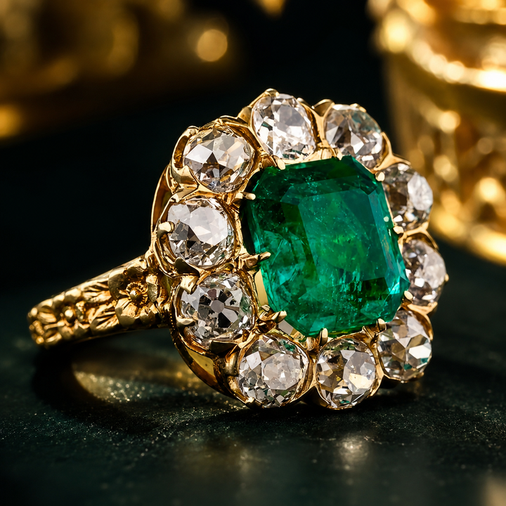 Vintage Green Gemstone Halo Ring