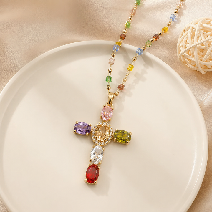 Colorful Cross Zircon Necklace
