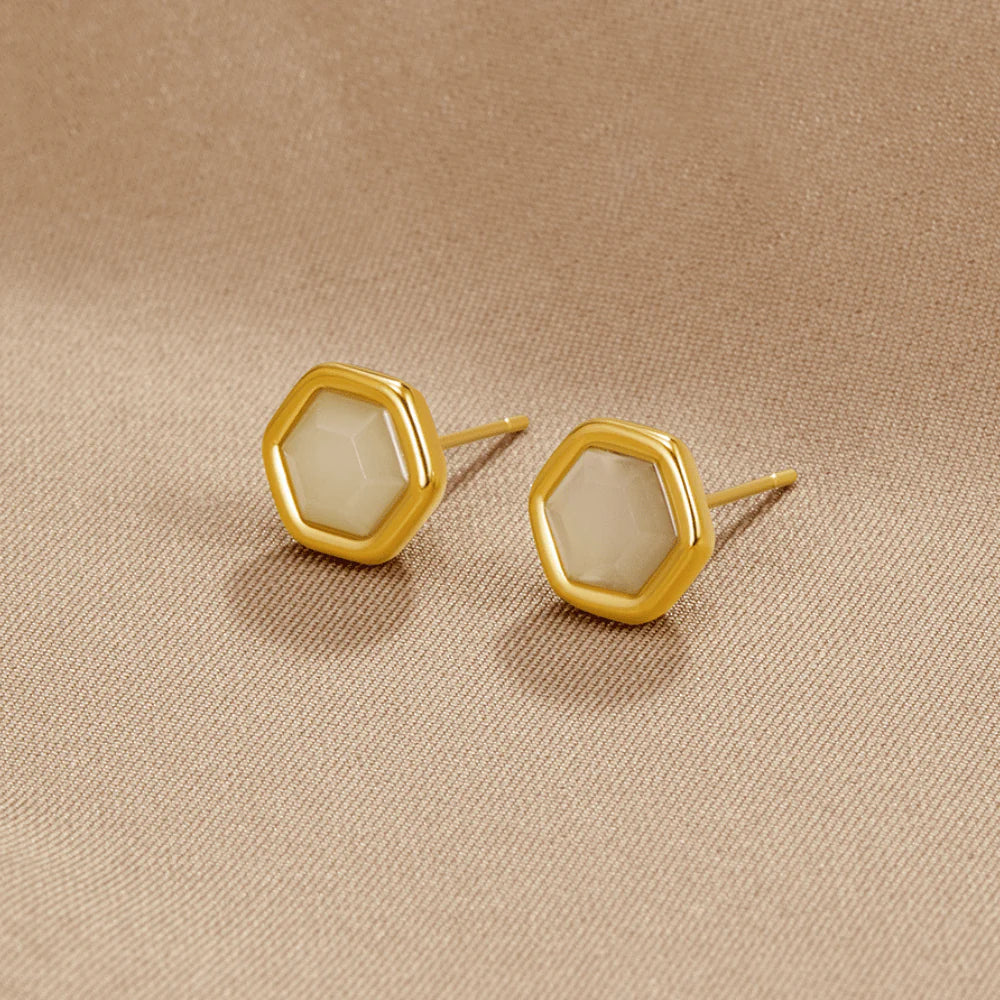 Hexagon Gemstone Stud Earrings