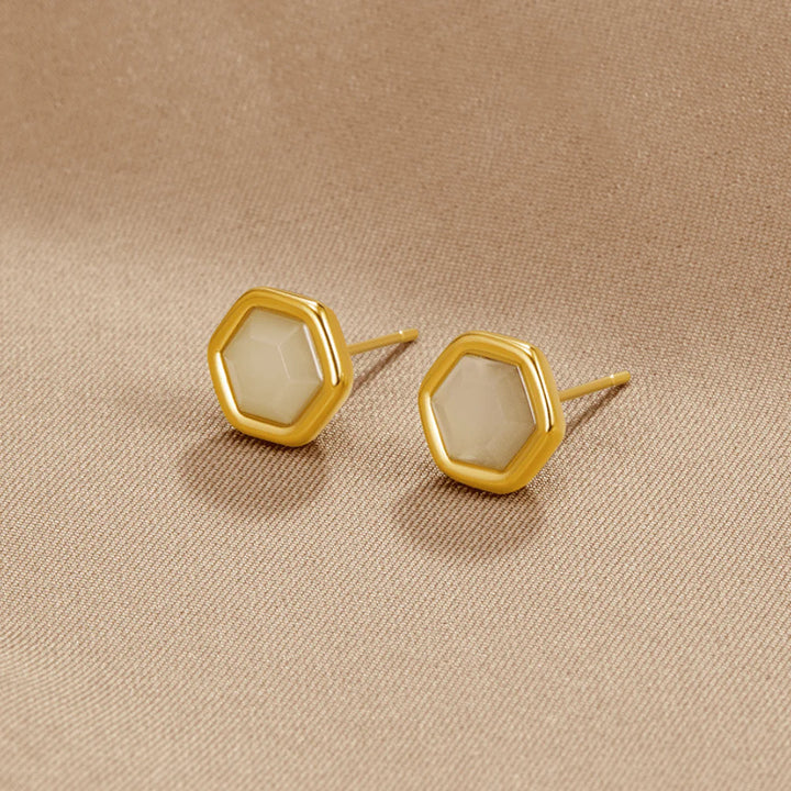 Hexagon Gemstone Stud Earrings