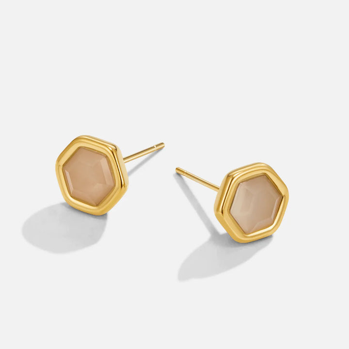 Hexagon Gemstone Stud Earrings