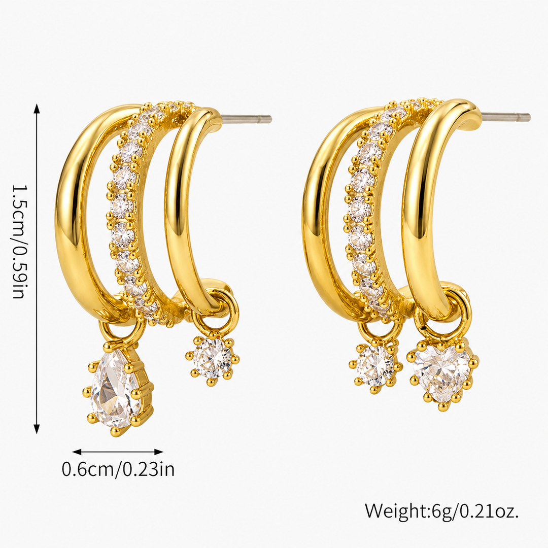Double Crystal Drop Hoop Earrings