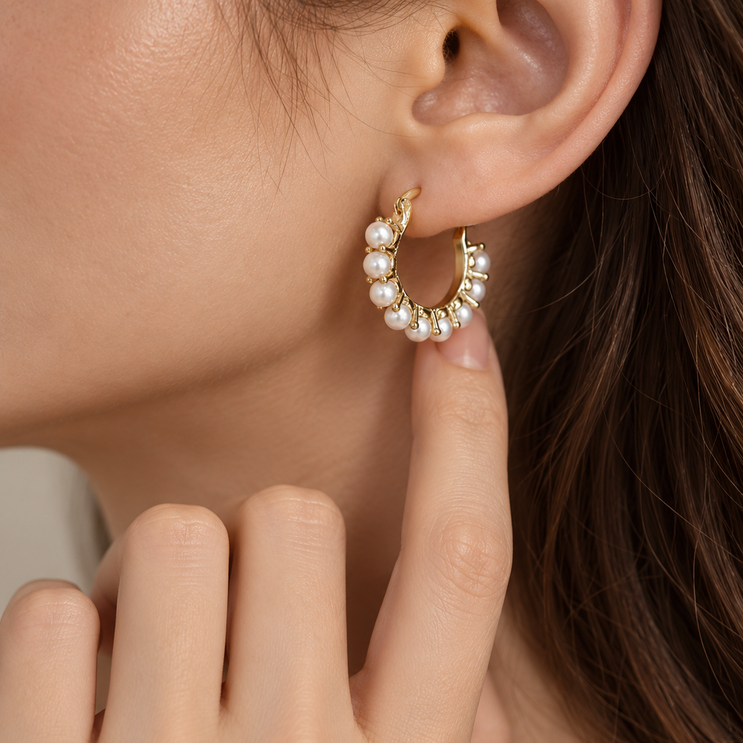 Pearl Charm Hoop Earrings