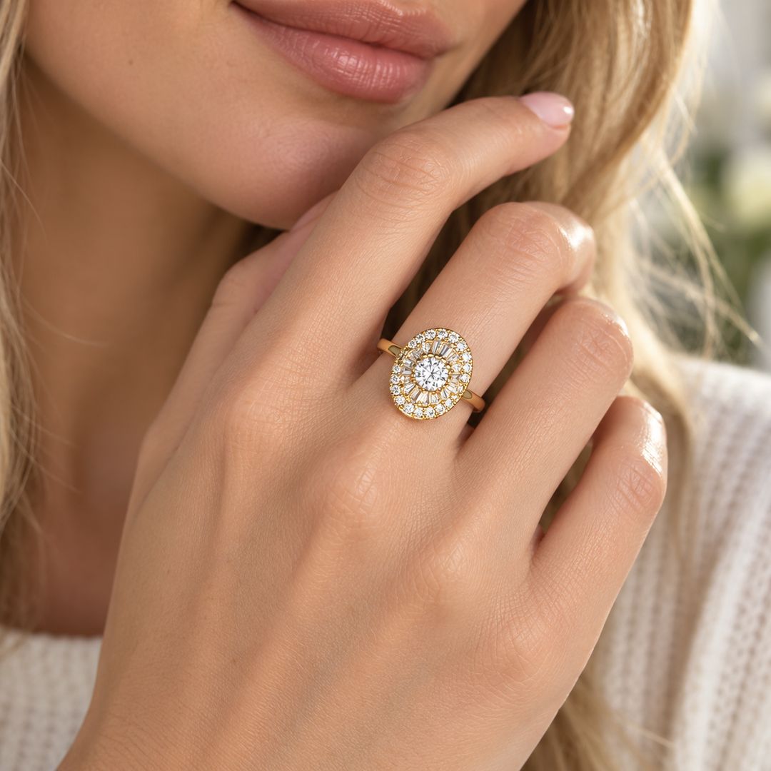 Oval Halo Zircon Ring