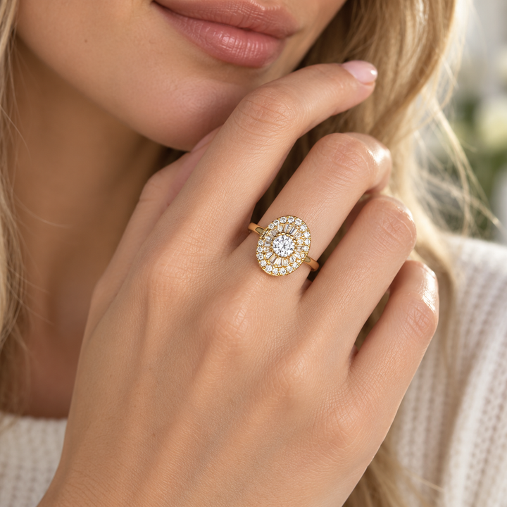 Oval Halo Zircon Ring