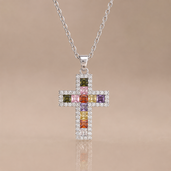 Rainbow Gem Cross Necklace