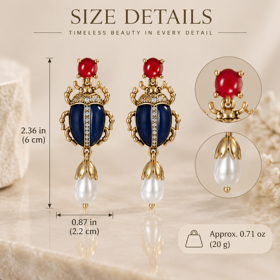 Vintage Beetle Pearl Drop Earrings