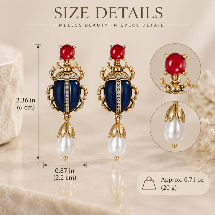 Vintage Beetle Pearl Drop Earrings