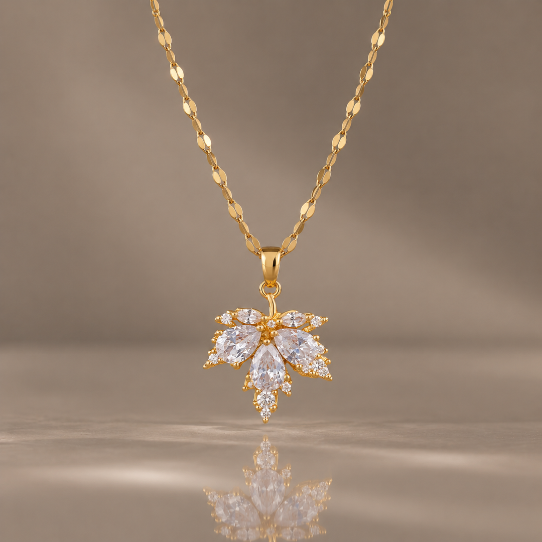 Maple Leaf Crystal Necklace &amp; Earrings