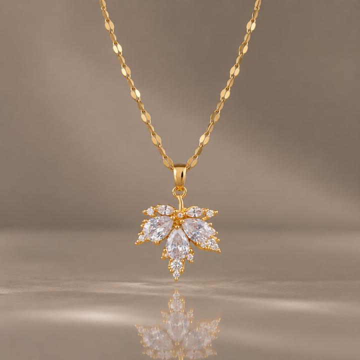 Maple Leaf Crystal Necklace &amp; Earrings