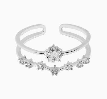 Womens Double Star Open Ring Adjustable
