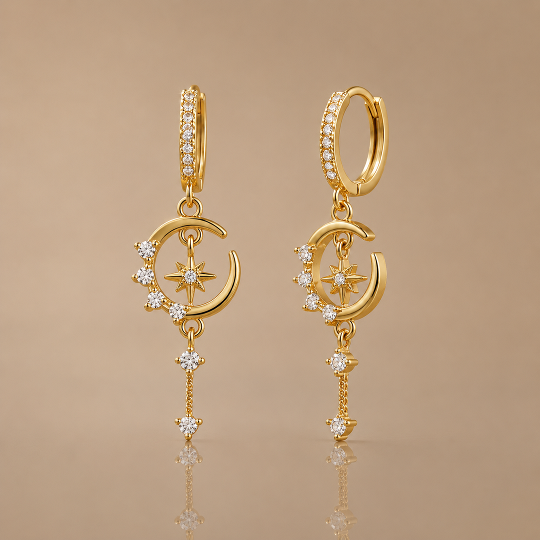 Moon &amp; Star Drop Earrings