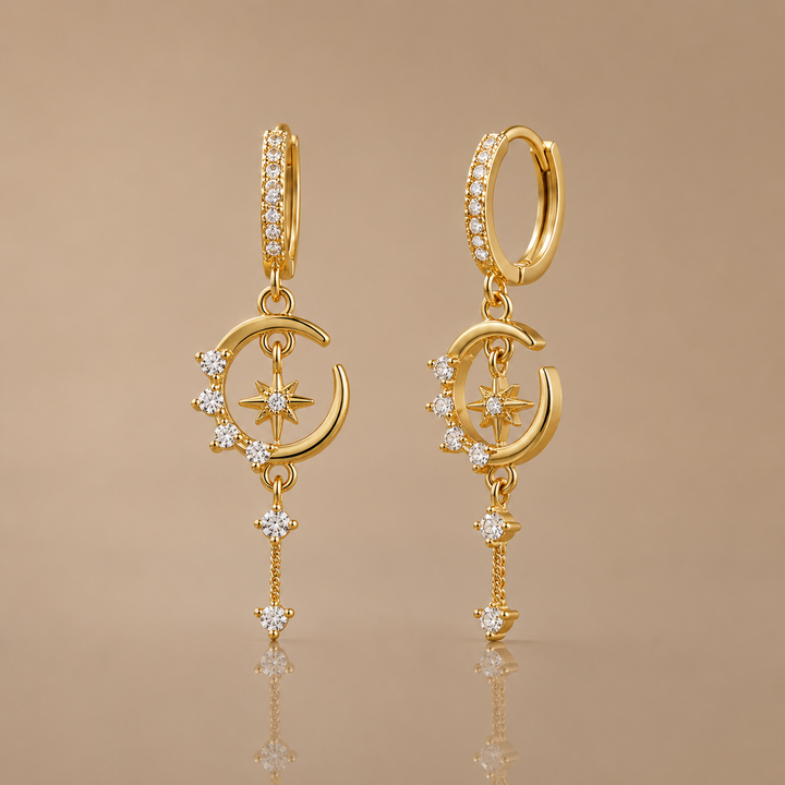 Moon &amp; Star Drop Earrings