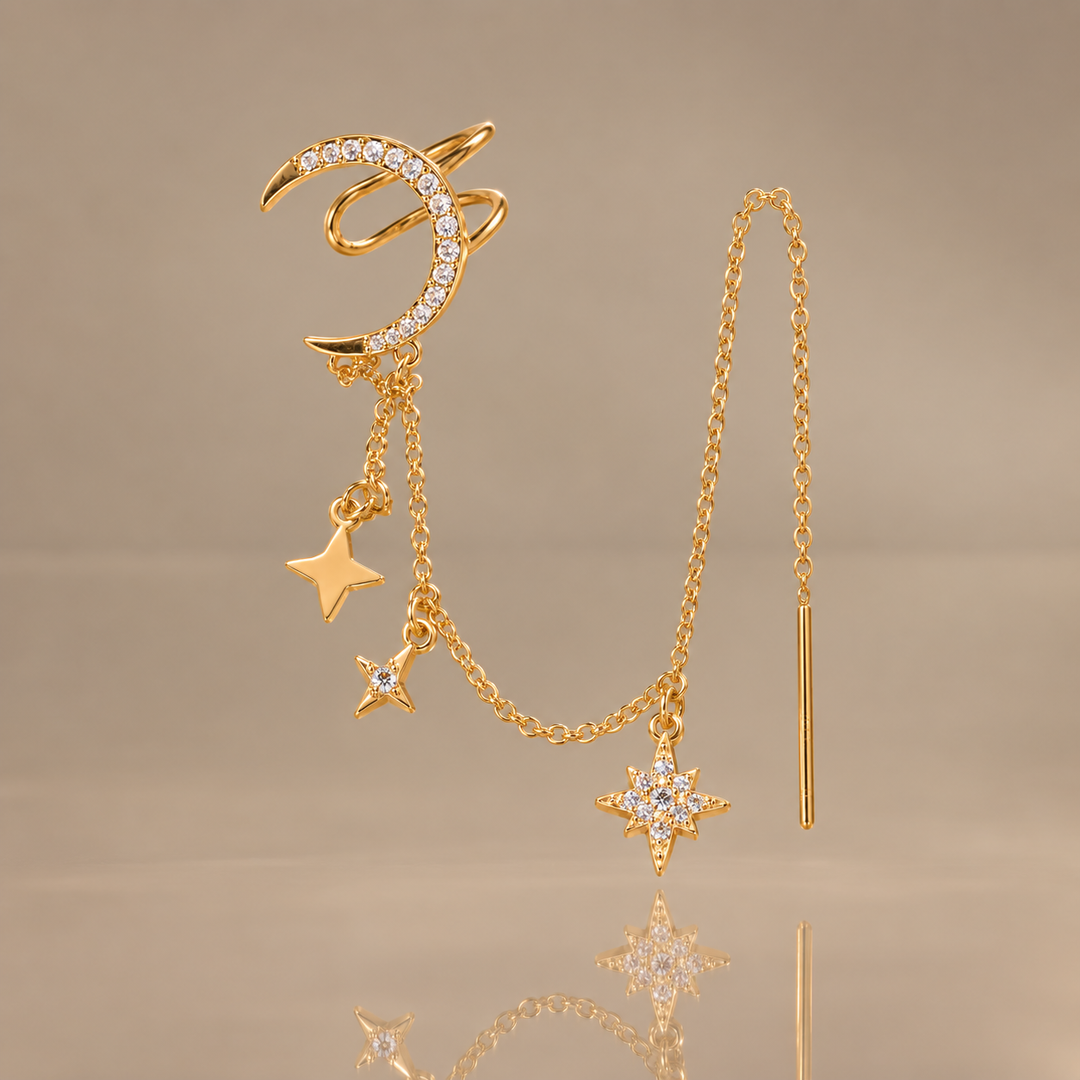 Celestial Moon &amp; Star Chain Earring
