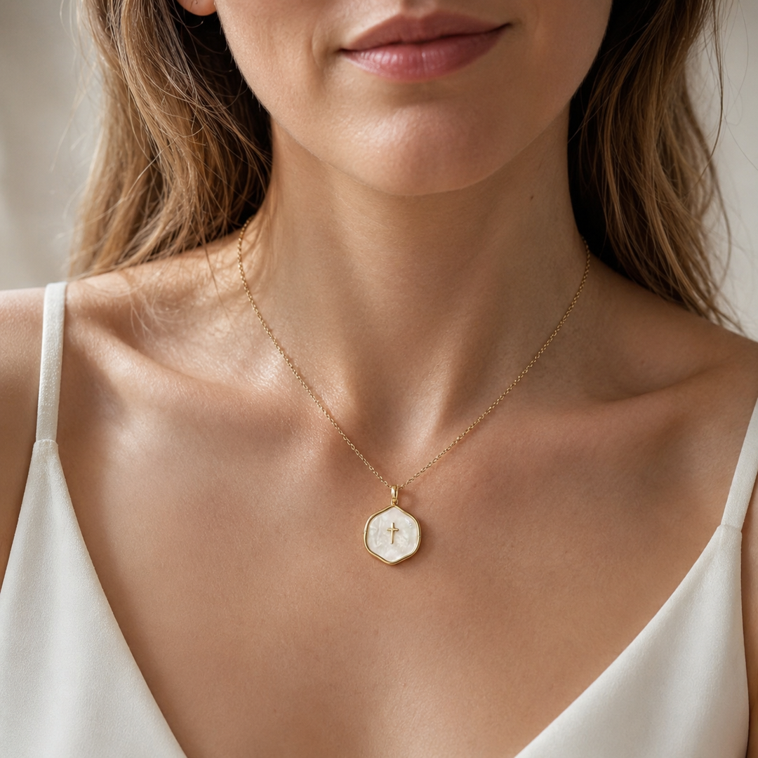Minimalist Hexagon Cross Necklace