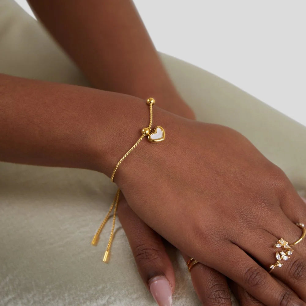 Gold Heart Charm Adjustable Bracelet