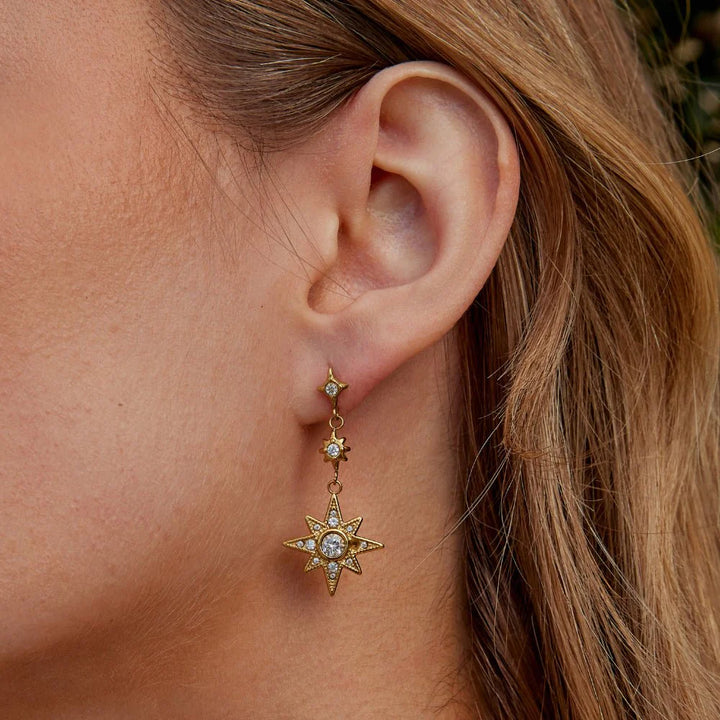 Celestial Sun &amp; Moon Star Drop Earrings