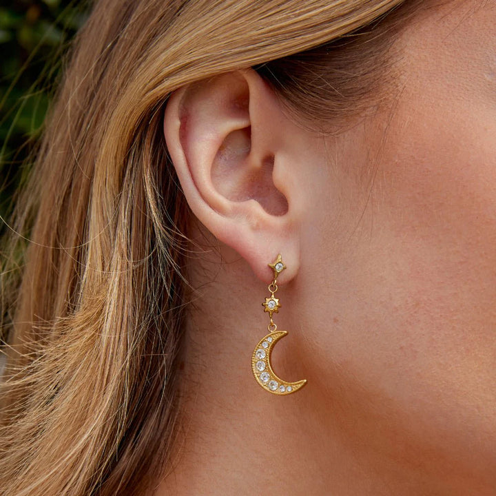 Celestial Sun &amp; Moon Star Drop Earrings