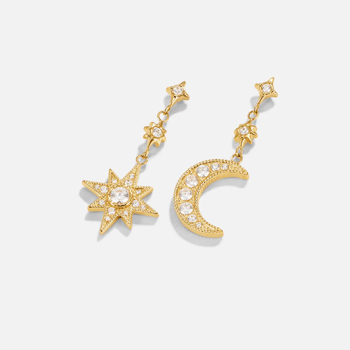 Celestial Sun &amp; Moon Star Drop Earrings