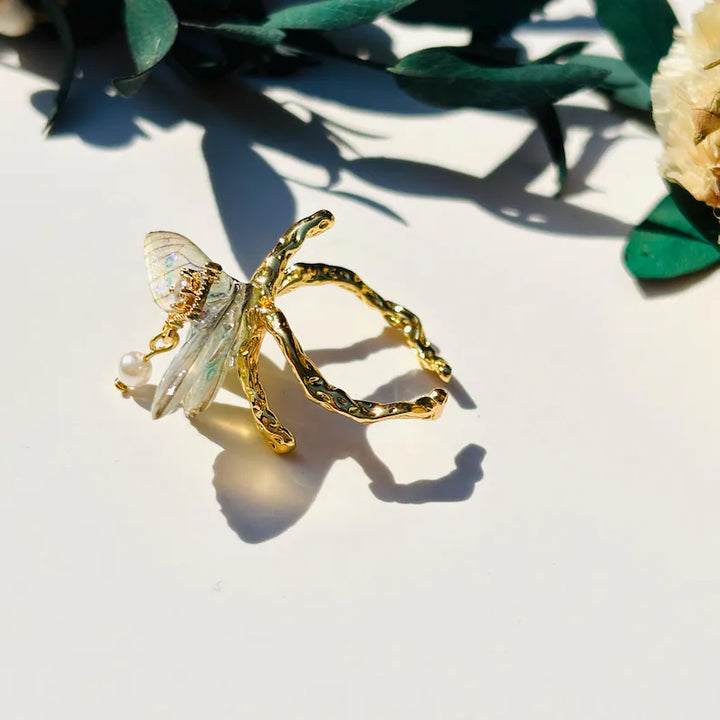 Pearl Moth Statement Ring