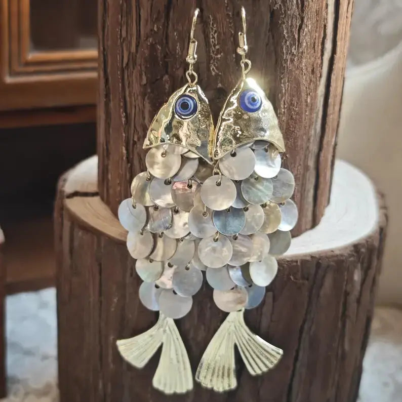 Fish Scale Tassel Drop Earrings