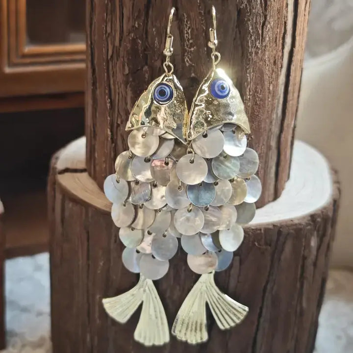 Fish Scale Tassel Drop Earrings