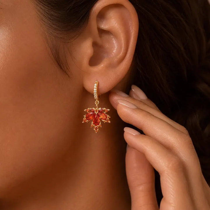 Red Crystal Maple Leaf Jewelry Set