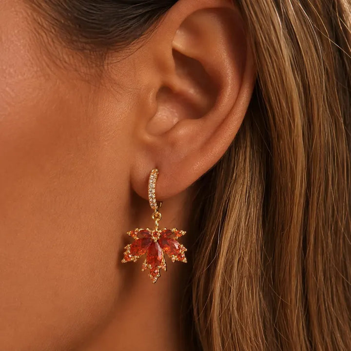 Red Crystal Maple Leaf Jewelry Set