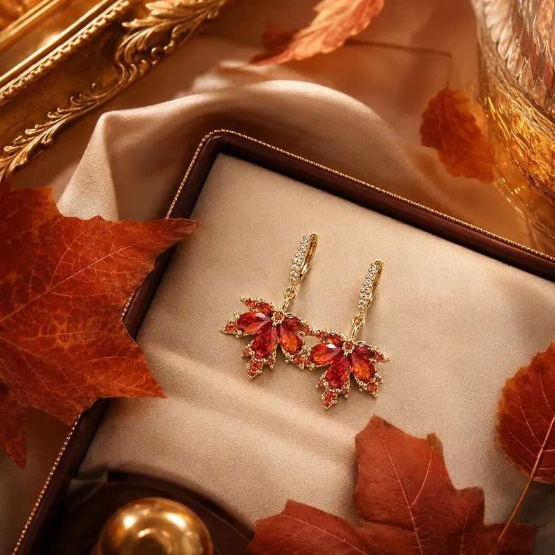 Red Crystal Maple Leaf Jewelry Set