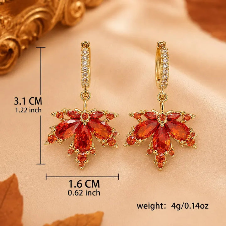 Red Crystal Maple Leaf Jewelry Set